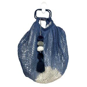 America & Beyond Handheld Tote Bag Fishnet Blue White Ombré Boho Resort Gift Her